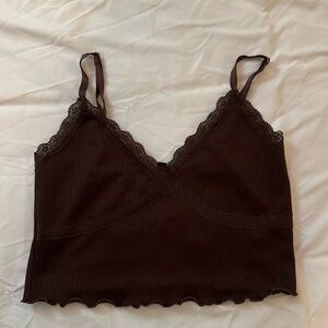 Brown Lace Trim Cami Top